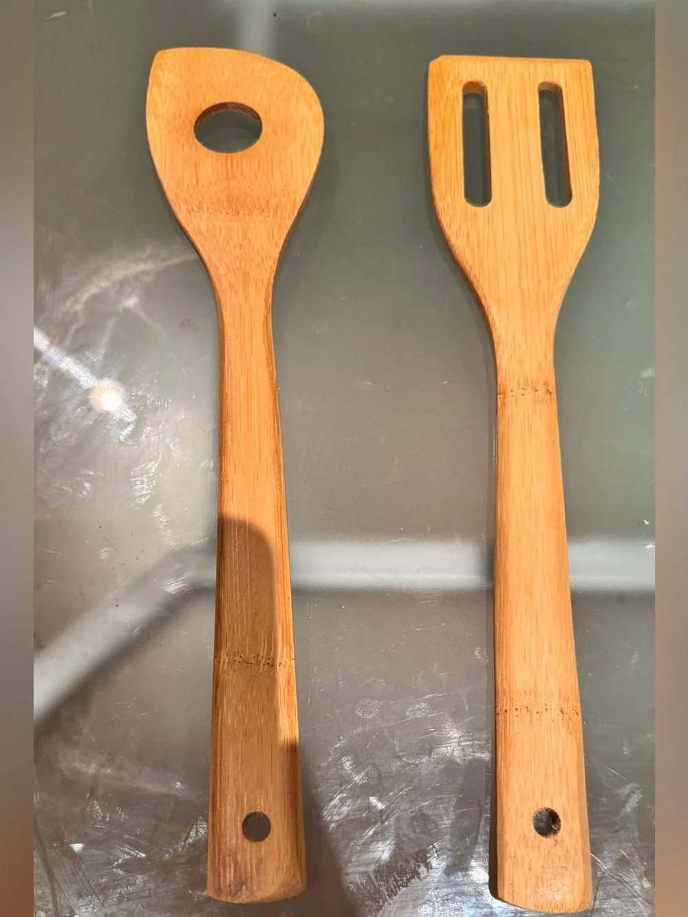Bamboo Kitchen Utensil Set of two - Natural Brown Wooden Serving Spoons